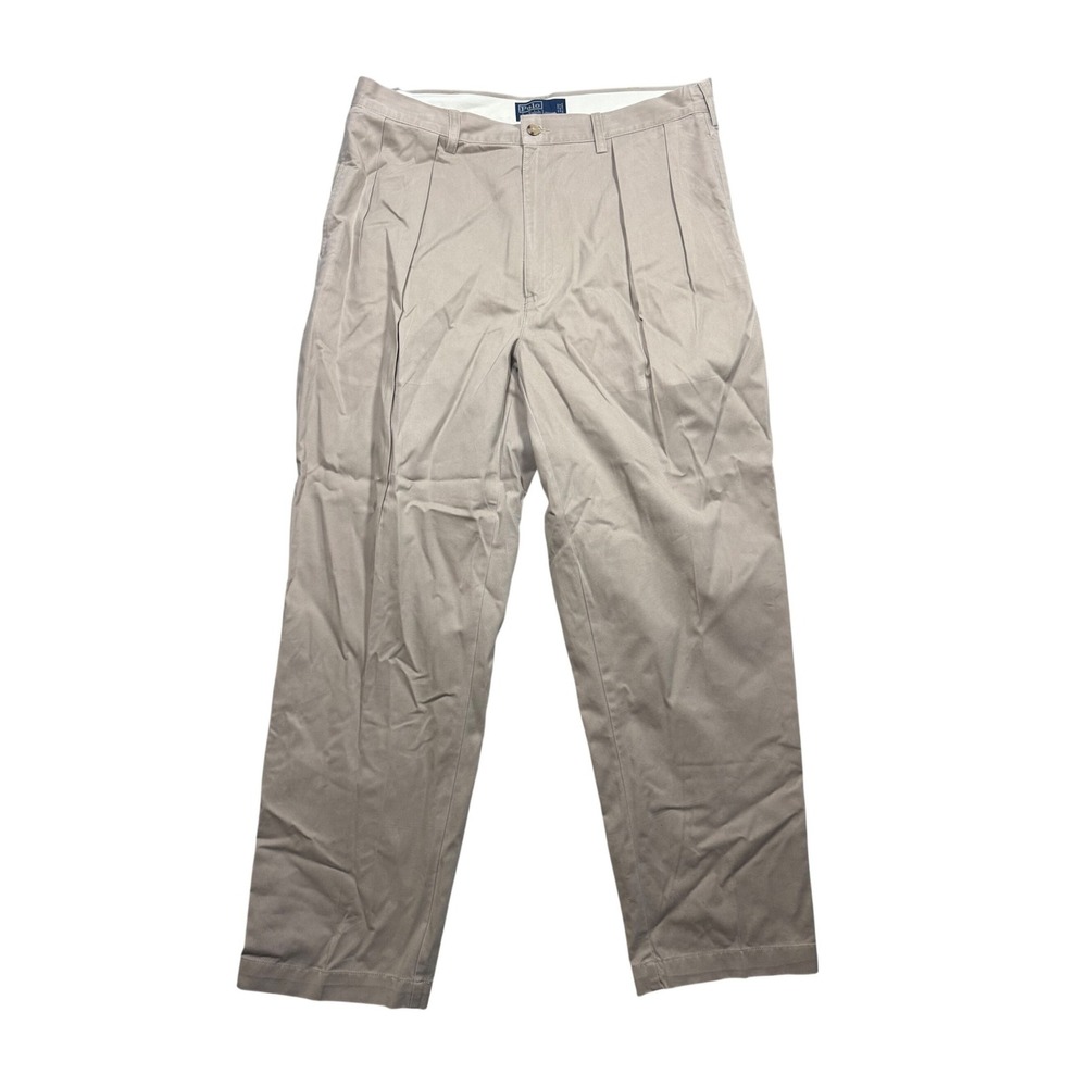 Polo Ralph Lauren Andrew Pant Mens 38x32 Tan Khaki Pleated Classic Chino Cotton